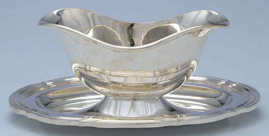CTF109 (Silverplate, Hollowware) Plated Gravy Boat with Attached Underplate by Christofle France-1