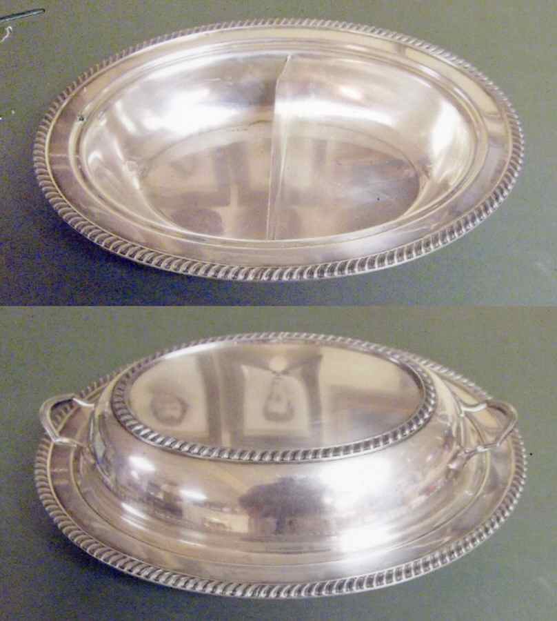 3117P (Silverplate, Hollowware) Plated Divided Double Vegetable Bowl by Crescent Silverware-1