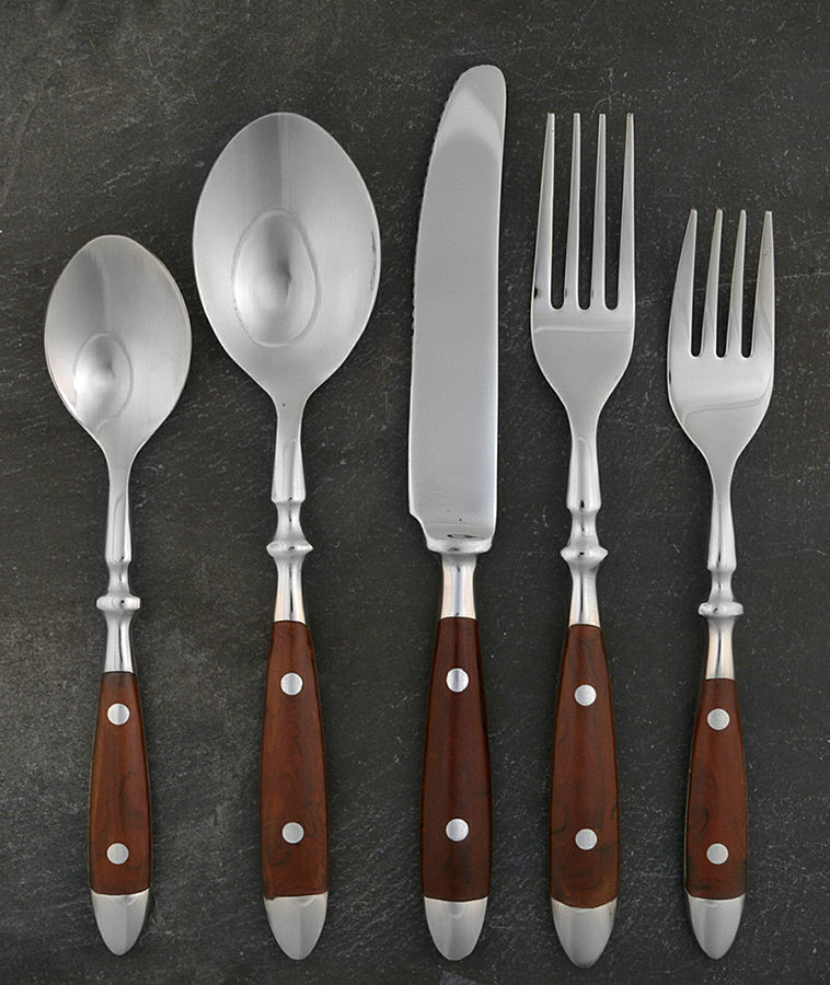 Bistro Woodgrain Brown (Stainless) 5 Piece Place Setting by Chefs-1