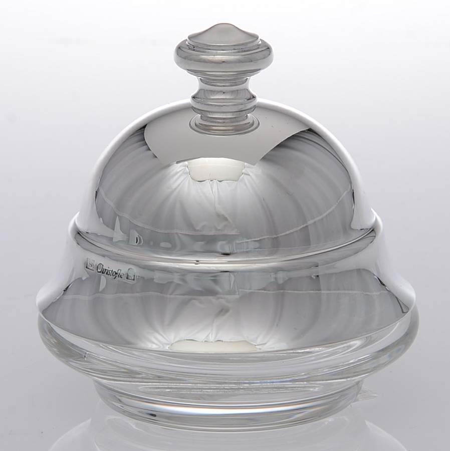 Albi (Silverplate, Hollowware) Round Glass Butterdish with Silverplate Lid by Christofle France-1