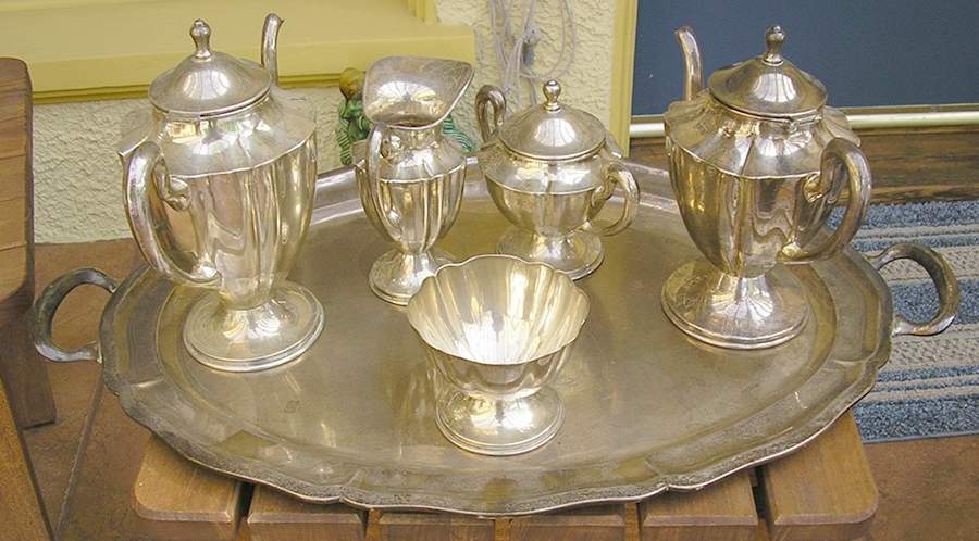 CQT2 (Sterling, Hollowware) 6 Piece Tea Set (SCP, STP, SCR, SSU, SWB, WTL) by Conquistador-1