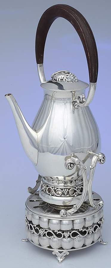 CM22 (Sterling, Hollowware) Brown Handled Kettle with Stand & Burner by Codan (Mexico)-1