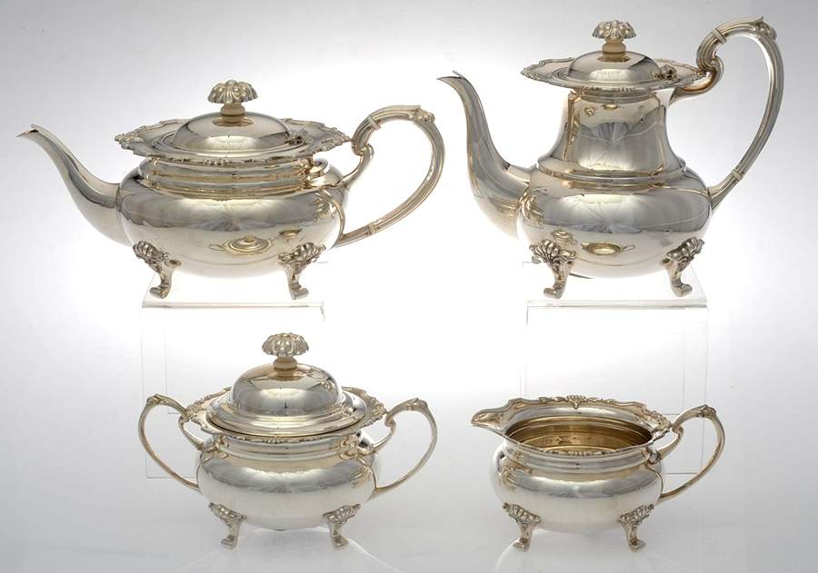 S2571 (Sterling, Hollowware) 4 Piece Tea Set (SCP, STP, SCR, SSU) by Cooper Bros & Sons-1