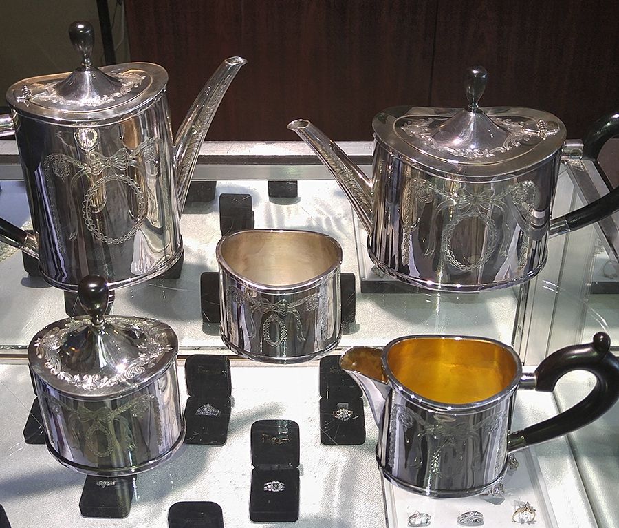 CJV10 (Sterling, Hollowware) 5 Piece Tea Set (SCP, STP, SCR, SSU, SWB) by CJ Vander-1