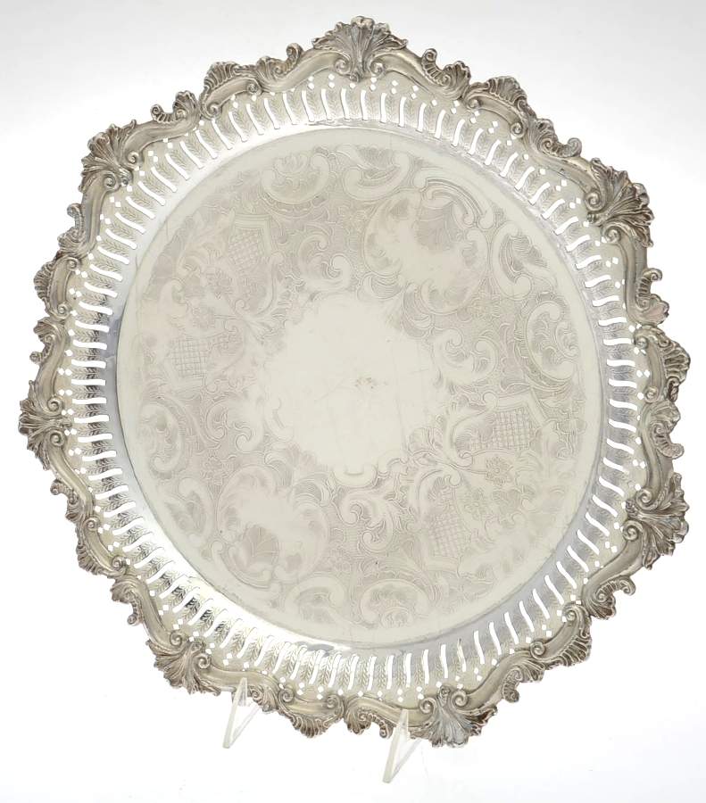2020 (Silverplate, Hollowware) 14" Pierced Round Tray by Coronet Silver Company-1