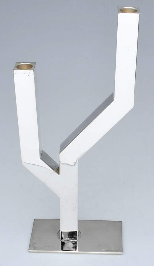 Arborescence (Stainless, Hollowware) 2 Light Candlestick by Christofle France-1