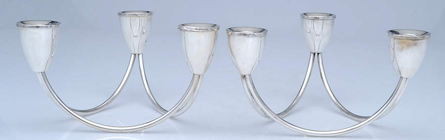 Sterling Hollowware Pair of Weighted Candleholders, Holds 3 Candles by Duchin Creations-1