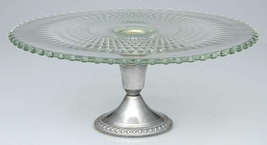 Sterling Hollowware Glass Cake Plate with Weighted Sterling  Base by Duchin Creations-1