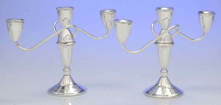 Sterling Hollowware Pair of 3 Light Small Candelabra by Duchin Creations-1