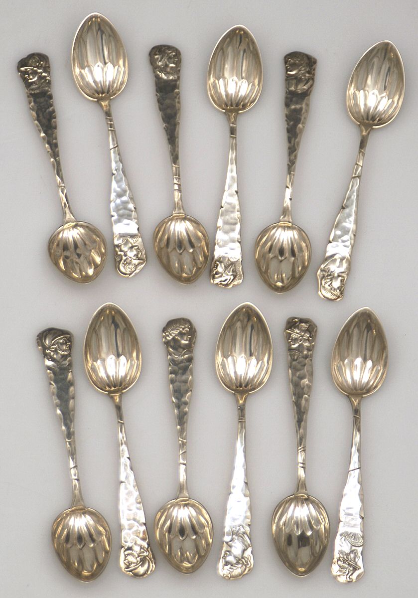 Medallion (Sterling, 1885) Demitasse Spoon (2 Sets of 6 Motifs) by Duhme Co-1