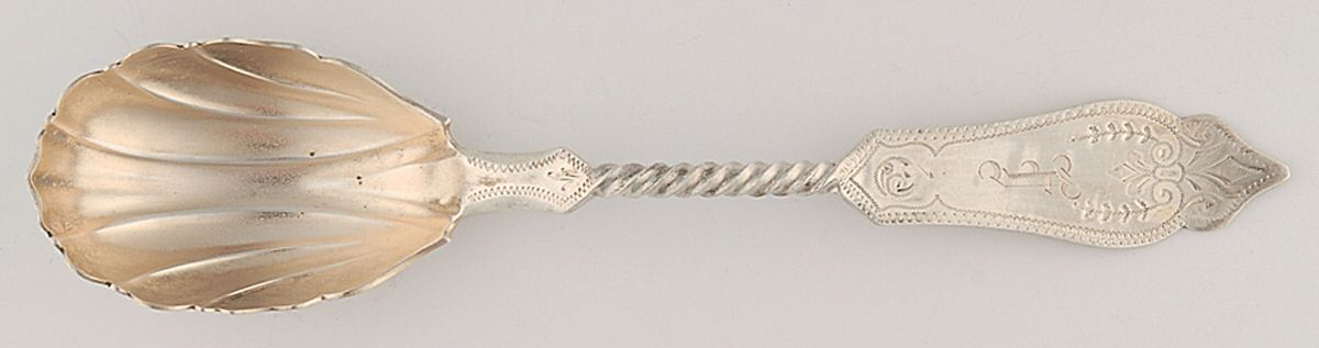 No 1 (Sterling, 1869) Sugar Shell Spoon by Duhme Co-1
