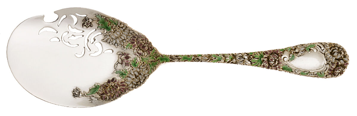 Chrysanthemum (Sterling, 1893) Enameled Small Pierced Solid Croquette Server by Durgin-1