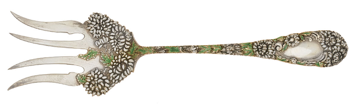 Chrysanthemum (Sterling, 1893) Enameled Large Chipped Beef Fork by Durgin-1