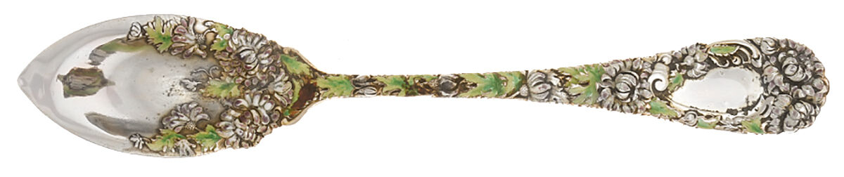 Chrysanthemum (Sterling, 1893) Enameled Orange Spoon by Durgin-1