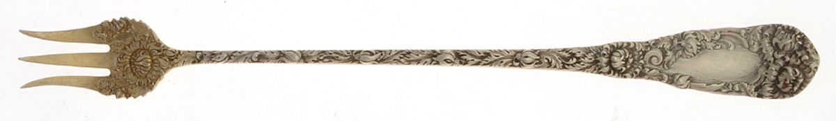 Chrysanthemum (Sterling, 1893) Long Handle Pickle/Olive Fork by Durgin-1