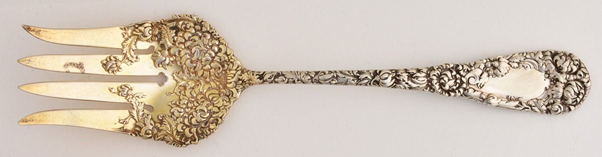 Chrysanthemum (Sterling, 1893) Solid Salad Serving Fork by Durgin-1