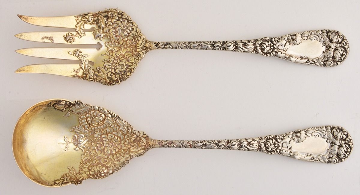 Chrysanthemum (Sterling, 1893) (2 Pc) Solid Salad Set by Durgin-1