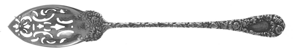 Chrysanthemum (Sterling, 1893) Pierced Bowl Short Handle Olive Spoon by Durgin-1