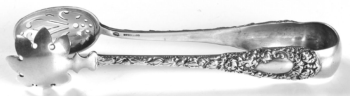 Chrysanthemum (Sterling, 1893) Large Ice Serving Tongs by Durgin-1