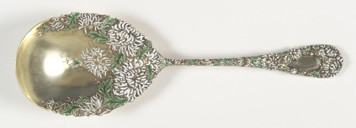Chrysanthemum (Sterling, 1893) Solid Berry/Casserole Spoon (Enamel) by Durgin-1
