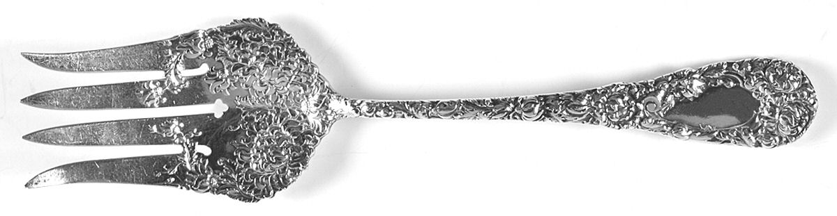 Chrysanthemum (Sterling, 1893) Solid Salad Serving Fork by Durgin-1