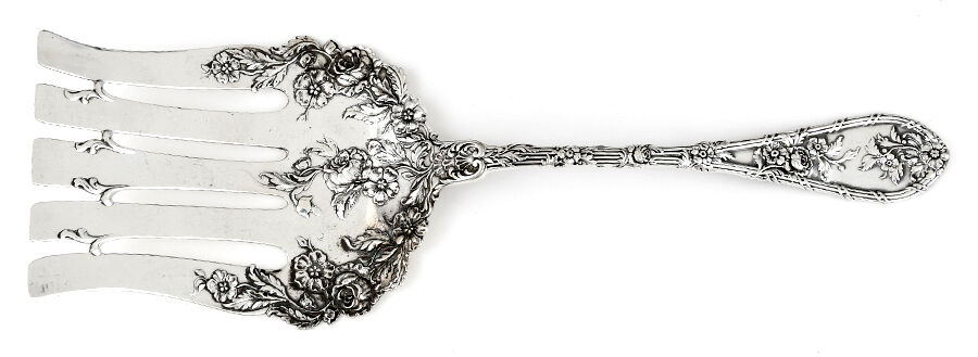 Dauphin (Sterling, 1897, No Monograms) Large Solid Asparagus Serving Fork by Durgin-1