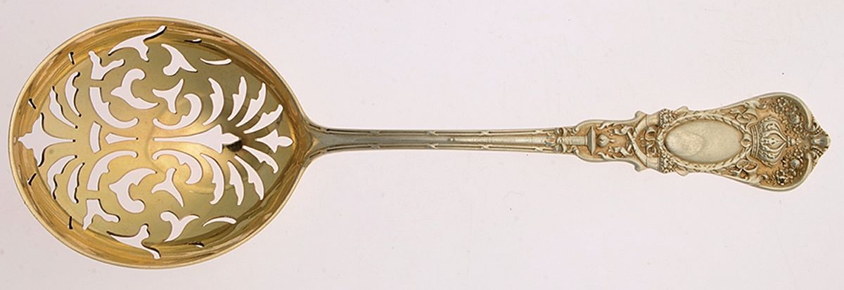 Empire (Sterling, 1895) Large Pierced Pea Serving Spoon by Durgin-1