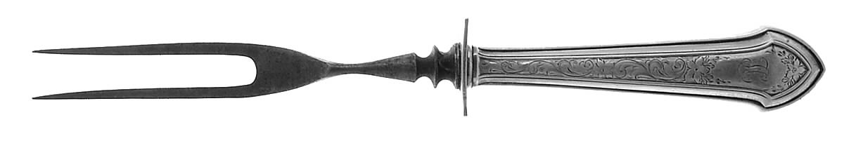 Essex No.5-Engraved (Sterling, 1911) Small Steak Carving Fork, Silverplate Prongs by Durgin-1