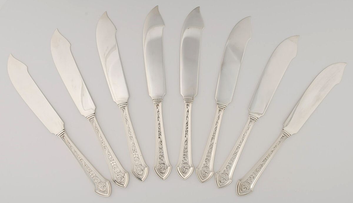Essex No.5-Engraved (Sterling, 1911) (Set of 8) Individual Solid Fish Knives by Durgin-1
