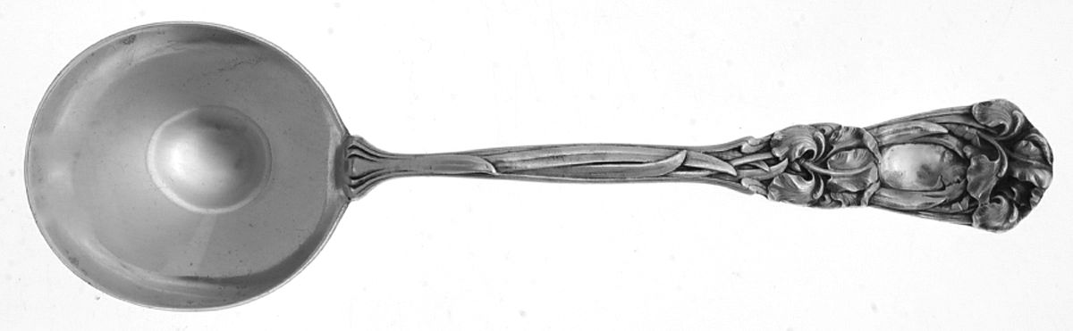 Iris (Sterling, 1900, No Monograms) Round Bowl Soup Spoon (Bouillon) by Durgin-1