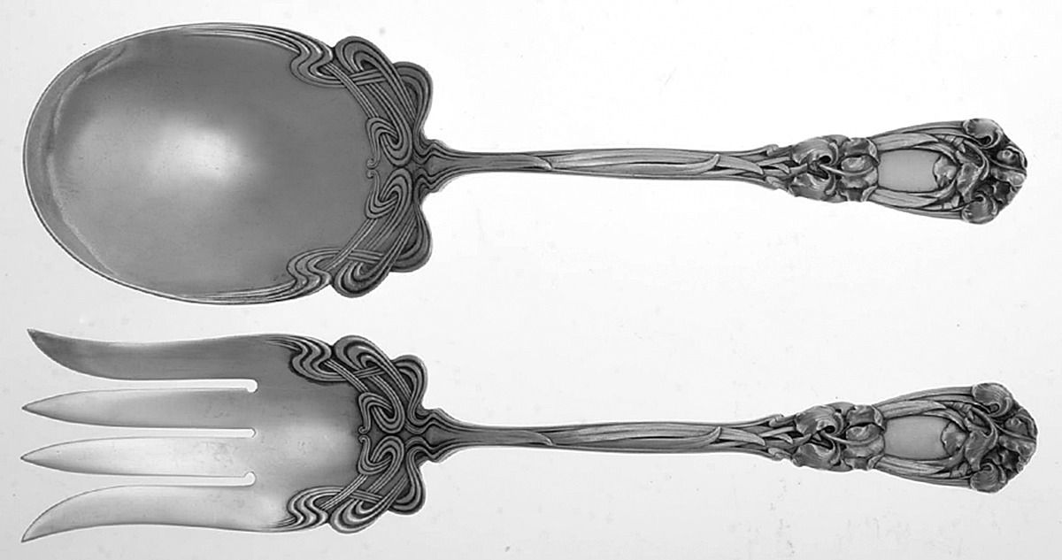Iris (Sterling, 1900, No Monograms) (2 Pc) Solid Salad Set by Durgin-1