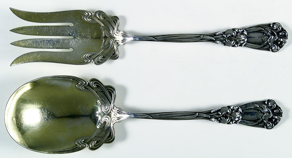 Iris (Sterling, 1900, No Monograms) (2 Pc) Solid Salad Set by Durgin-1