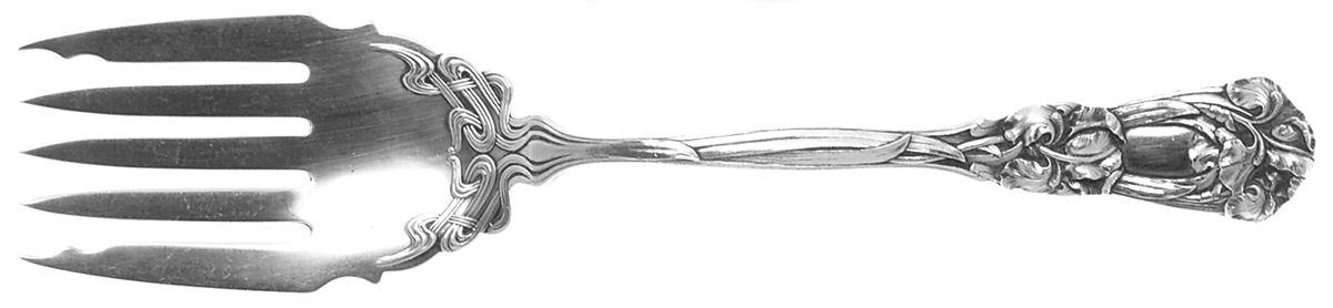Iris (Sterling, 1900, No Monograms) Large Solid Tined Sardine Serving Fork by Durgin-1