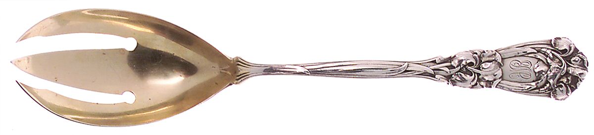 Iris (Sterling, 1900, No Monograms) Solid Serving Fork by Durgin-1