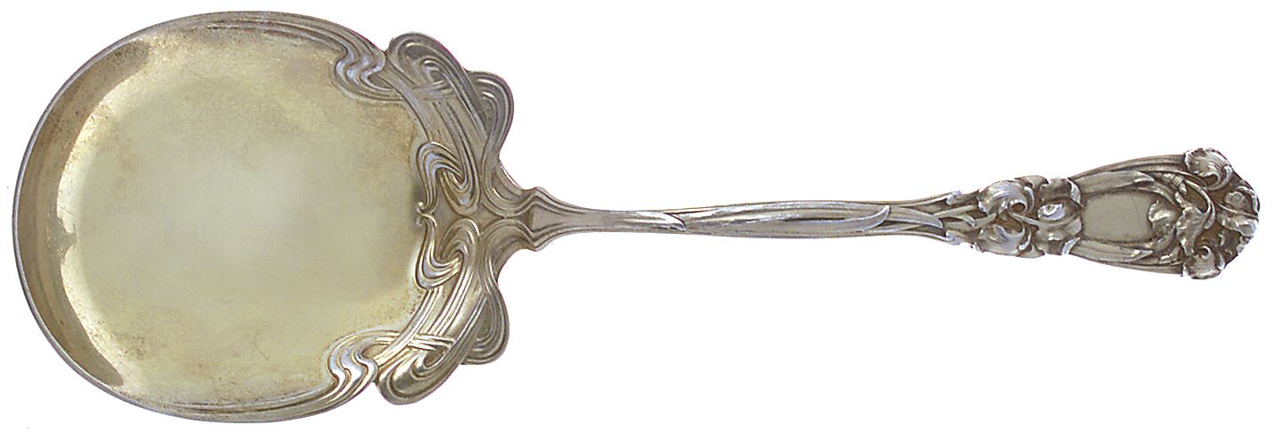 Iris (Sterling, 1900, No Monograms) Small Solid Berry/Casserole Spoon by Durgin-1