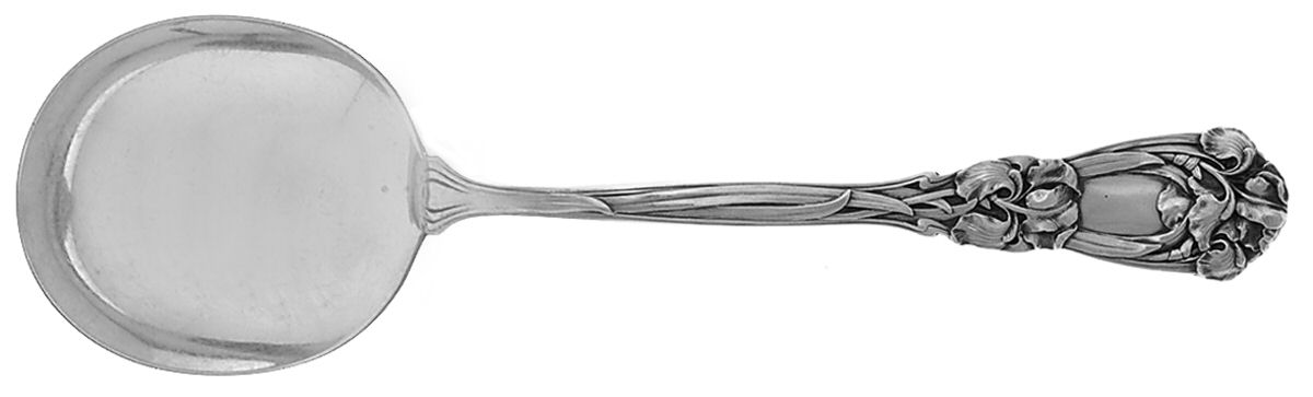 Iris (Sterling, 1900, No Monograms) Round Bowl Soup Spoon (Gumbo) by Durgin-1