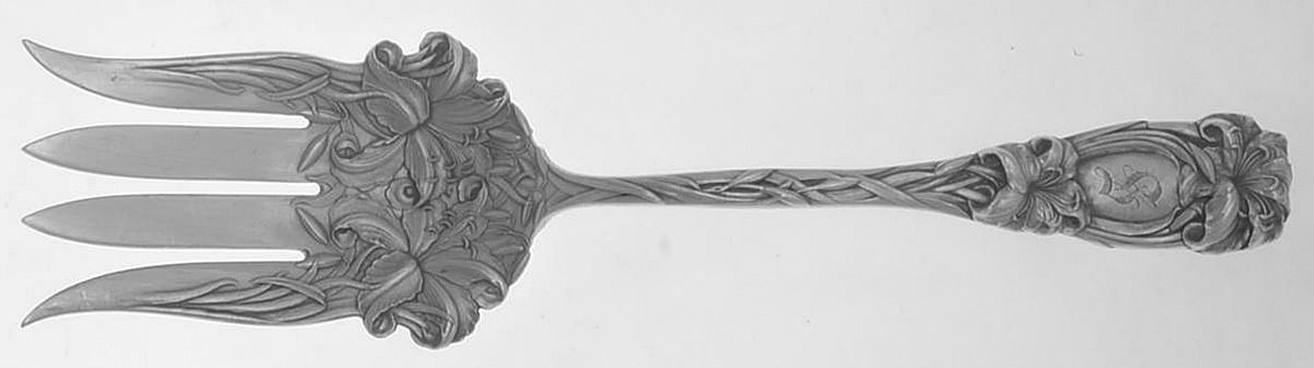 New Art (Sterling, 1899) Small Solid Fish Serving Fork by Durgin-1