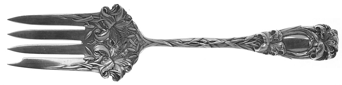 New Art (Sterling, 1899) Medium Solid Cold Meat Serving Fork by Durgin-1