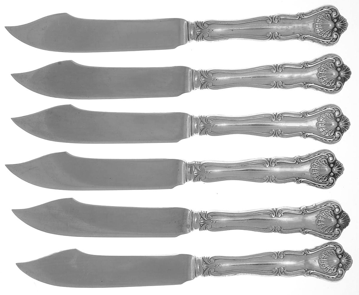 New Queens (Sterling, 1900) (Set of 6) Ind. Hollow Fish Knife-Sterling Blade by Durgin-1
