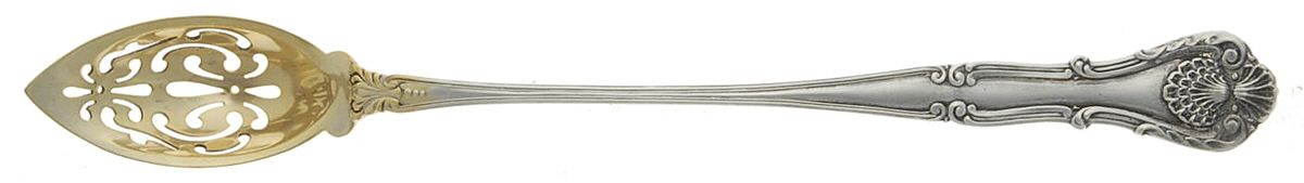 New Queens (Sterling, 1900) Pierced Bowl Long Handle Olive Spoon by Durgin-1