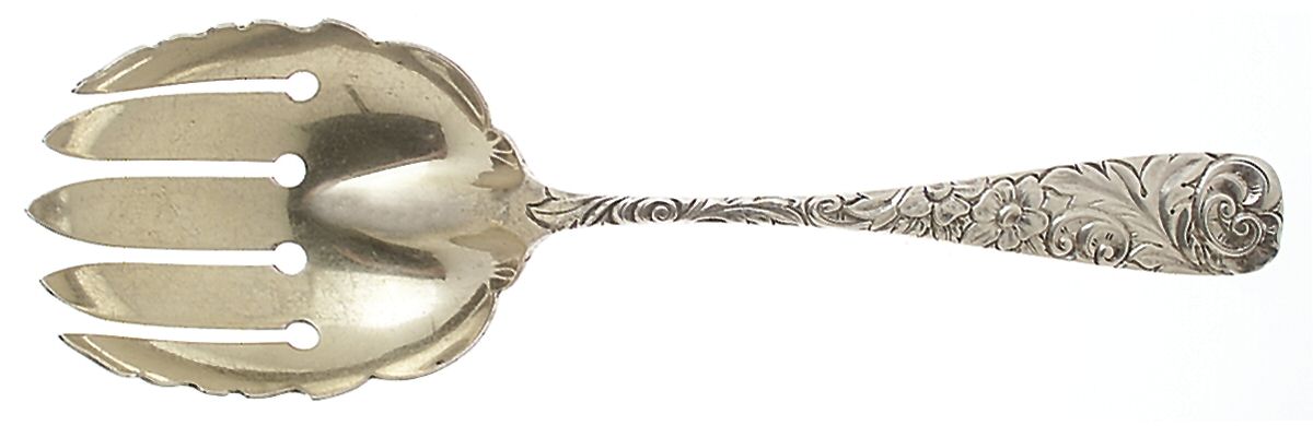 Scroll (Sterling, 1886, No Monograms) Vegetable Serving Fork (Solid) by Durgin-1