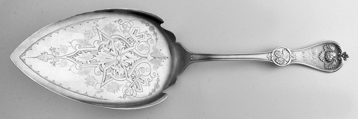 Strawberry (Coin, 1874) Large Solid Bright Cut Pie Knife by Durgin-1