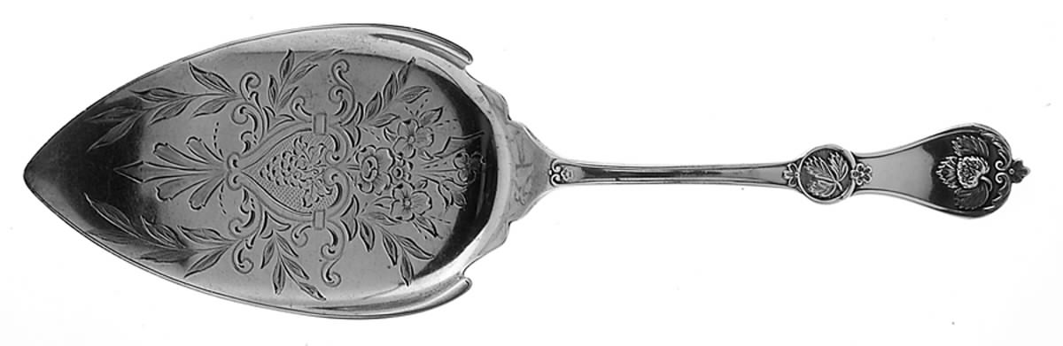 Strawberry (Coin, 1874) Large Solid Bright Cut Pie Knife by Durgin-1