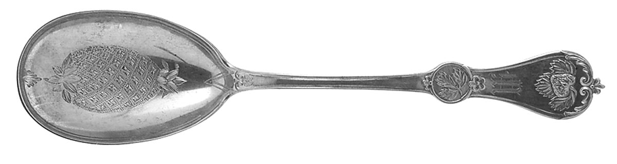 Strawberry (Coin, 1874) Bright Cut Preserve Spoon by Durgin-1