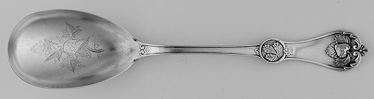 Strawberry (Coin, 1874) Bright Cut Preserve Spoon by Durgin-1