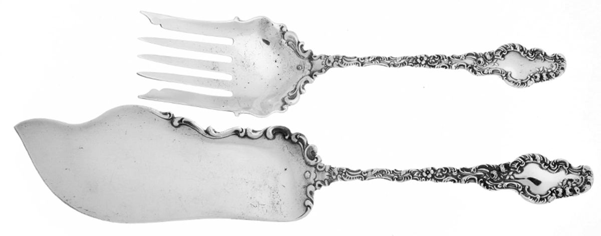 Watteau (Sterling, 1891) 2 Piece Large Solid Fish Serving Set by Durgin-1