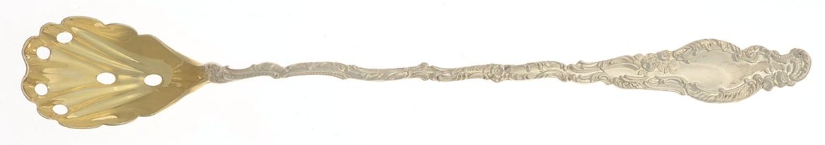 Watteau (Sterling, 1891) Pierced Bowl Long Handle Olive Spoon by Durgin-1
