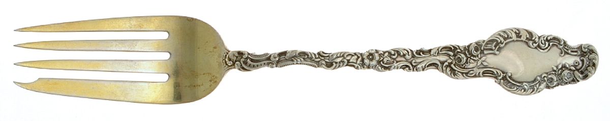 Watteau (Sterling, 1891) Medium Solid Cold Meat Serving Fork by Durgin-1
