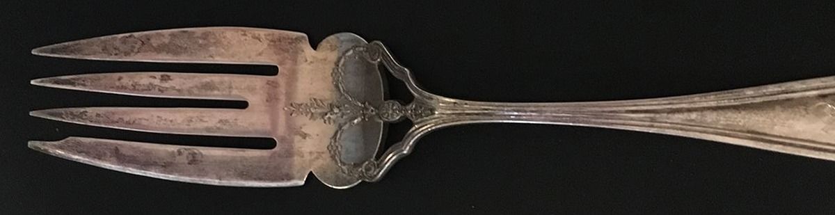 Basket of Flowers (Sterling, 1920) Small Solid Cold Meat Serving Fork by Dominick & Haff-1
