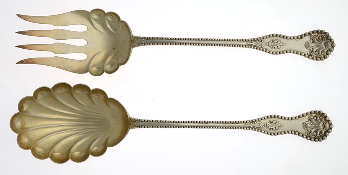 Charles II (Sterling, 1894) Solid Oversized Serving Salad Set by Dominick & Haff-1